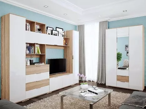 Гостиная Терра-03 Белый глянец/Дуб сонома