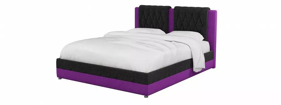 Кровать интерьерная Камилла Микровельвет Чёрный Фиолетовый 160х200