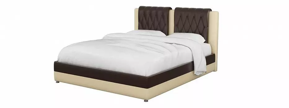 Кровать интерьерная Камилла Экокожа Коричневый Бежевый 160х200