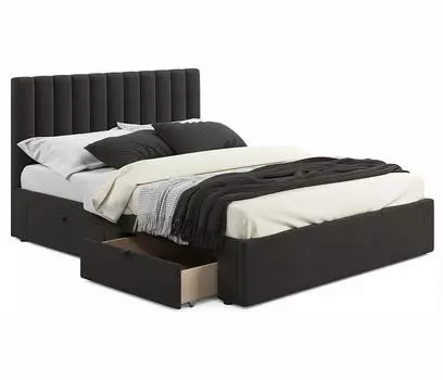 Кровать мягкая Olivia 1600 шоколад с ящиками
