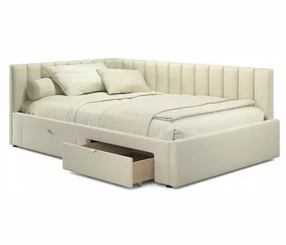 Кровать-тахта мягкая Milena 1200 бежевая с ящиками