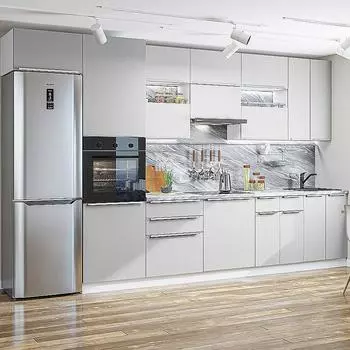 Кухня Фьюжн-01 Silky Light Grey/Белый 2340*3600*600