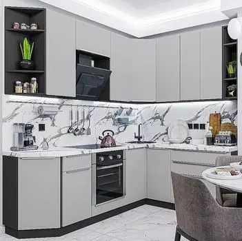 Кухня Фьюжн-04 Silky Light Grey/Graphite 2340*2200/1800*600