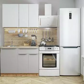 Кухня Фьюжн-05 Silky White/Silky Light Grey/Дуб Вотан 2140*1100*600