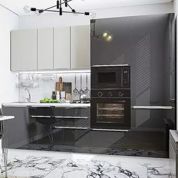 Кухня Фьюжн-07 Silky Light Grey/Anthracite/Белый 2140*2700*600