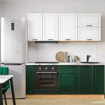 Кухня прямая Дублин-01 Special White/Special Green/Дуб Вотан 2140*1900*600