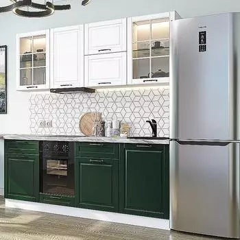 Кухня прямая Дублин-03 Special White/Special Green/Белый 2140*1950*600