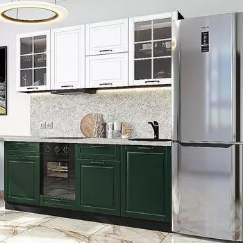 Кухня прямая Дублин-03 Special White/Special Green/Graphite 2140*1950*600