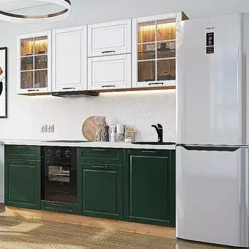Кухня прямая Дублин-03 Special White/Special Green/Дуб Вотан 2140*1950*600