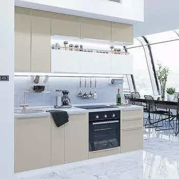 Кухня Прямая Фьюжн-01 Cream Silk/Silky White 2340*2300*600