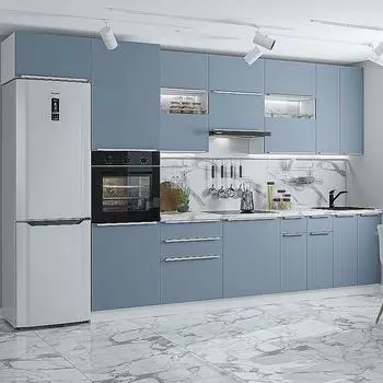 Кухня прямая Фьюжн-01 Silky Blue/Белый 2340*3600*600