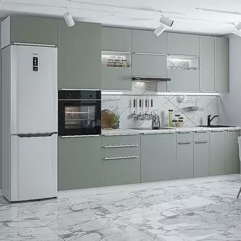 Кухня прямая Фьюжн-01 Silky Mint/Белый 2340*3600*600