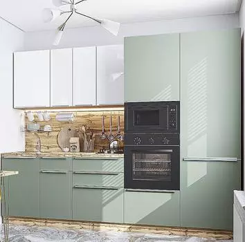 Кухня прямая Фьюжн-07 Angel/Silky Mint/Дуб Вотан 2140*2700*600