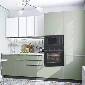Кухня прямая Фьюжн-07 Silky White/Silky Mint/Graphite 2140*2700*600