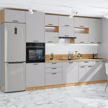 Кухня прямая Фрейм-04 Grey Silk/Дуб Вотан 2340*3600*600