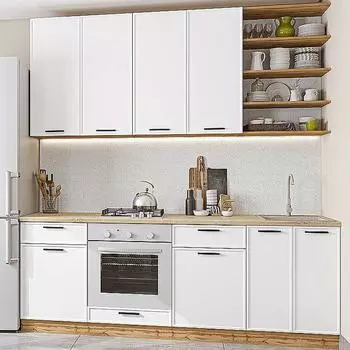 Кухня прямая Фрейм-02 White Silk/Дуб Вотан 2340*2200*600