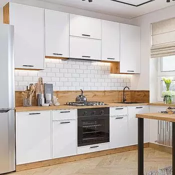 Кухня прямая Фрейм-05 White Silk/Дуб Вотан 2340*2400*600