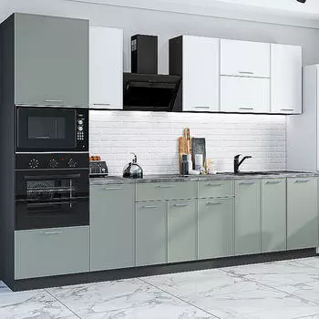 Кухня прямая Квадро-01 Белый/Аквамарин/Graphite 2140*3000*600