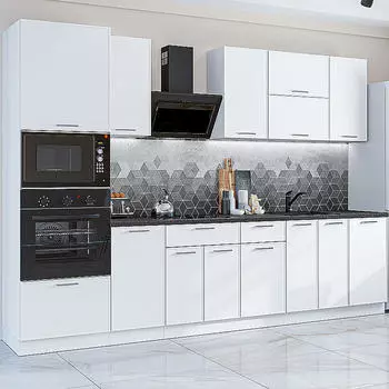 Кухня прямая Квадро-01 Белый/Белый 2140*3000*600