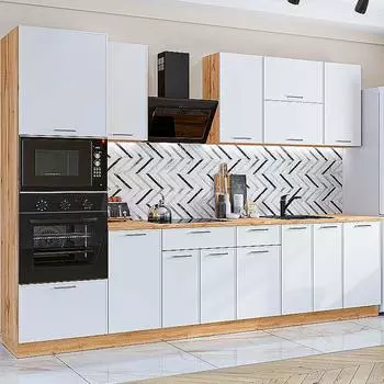 Кухня прямая Квадро-01 Белый/Дуб Вотан 2140*3000*600