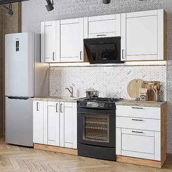 Кухня Прямая Лофт-05 White Silk/Дуб Вотан 2140*2000*600