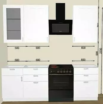 Кухня прямая Лофт Super White/Белый 2330*1700*600 Вариант 1