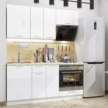 Кухня прямая Валерия-М-06 Белый глянец/Белый 2140*1700*600