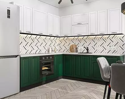 Кухня угловая Дублин-02 Special White/Special Green/Graphite 2140*2200/2400*600