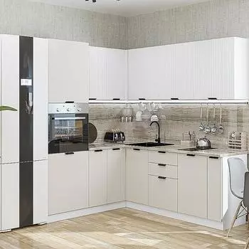 Кухня угловая Евро Лайн-04 Белый/Агат/Белый 2140*1800/2150*600