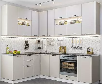 Кухня угловая Флэт-02 Cashmere In 2S/Белый 2340*1700/2400*600
