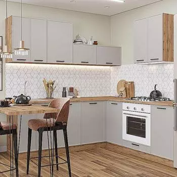 Кухня угловая Фрейм-03 Cream Silk/Дуб Вотан 2140*2200/2000*600