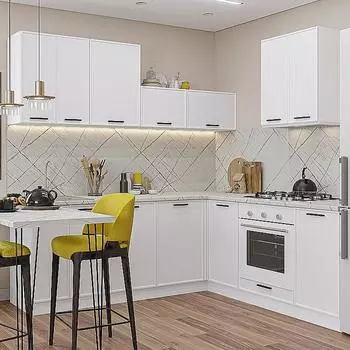 Кухня угловая Фрейм-03 White Silk Белый 2140*2200/2000*600