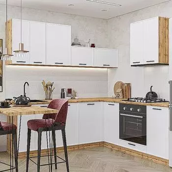 Кухня угловая Фрейм-03 White Silk Дуб вотан 2140*2200/2000*600