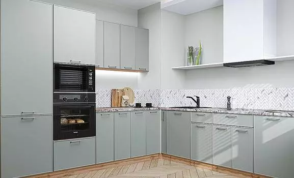 Кухня угловая Квадро-02 Аквамарин/Дуб Вотан 2140*2400/2150*600