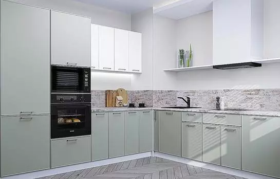 Кухня угловая Квадро-02 Белый/Аквамарин/Белый 2140*2400/2150*600