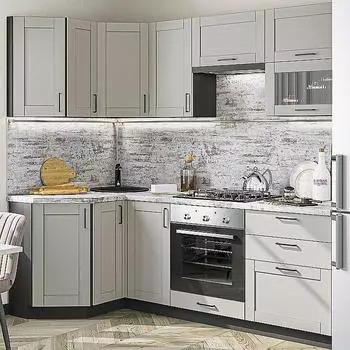 Кухня Угловая Лофт-03 Grey Silk/Graphite 2140*1200/2200*600