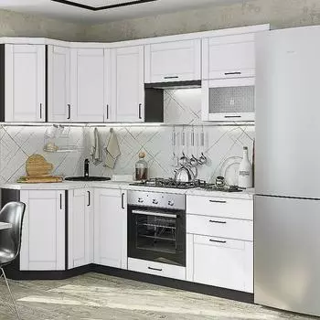 Кухня угловая Лофт-03 Super White/Graphite 2140*1200/2200*600