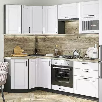 Кухня Угловая Лофт-03 White Silk/Graphite 2140*1200/2200*600