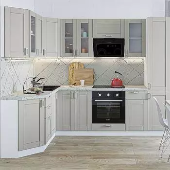 Кухня Угловая Лофт-04 Grey Silk/Белый 2140*1700/2600*600