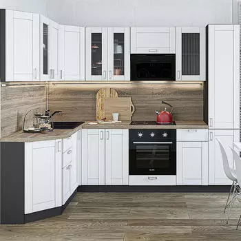 Кухня Угловая Лофт-04 White Silk/Graphite 2140*1700/2600*600