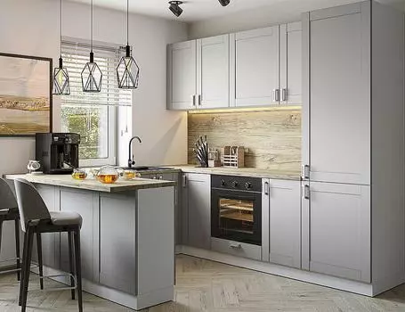 Кухня Угловая Лофт-06 Grey Silk/Белый 2140*1500/2300/2600*600