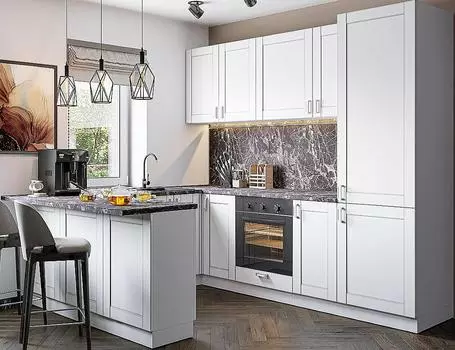 Кухня Угловая Лофт-06 White Silk/Белый 2140*1500/2300/2600*600