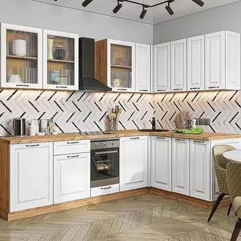 Кухня угловая Ницца Royal-02 Blanco/Дуб Вотан 2140*2550/1600*600