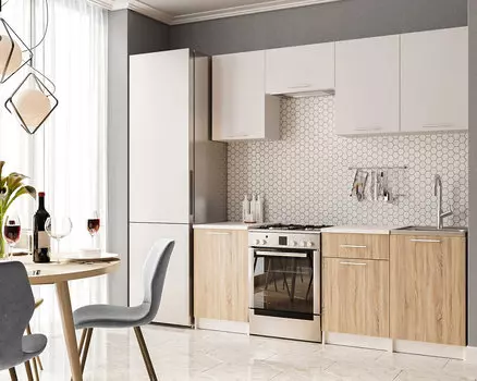 Кухонный гарнитур АДЕЛЬ Белый/Дуб Сонома/Белый Глянец 2,1L