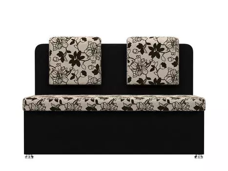 Кухонный прямой диван 2-х местный Маккон Рогожка Белый Экокожа Черный