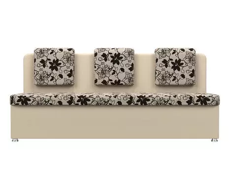 Кухонный прямой диван 3-х местный Маккон Рогожка Белый Экокожа Бежевый