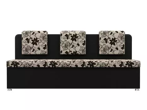 Кухонный прямой диван 3-х местный Маккон Рогожка Белый Экокожа Черный