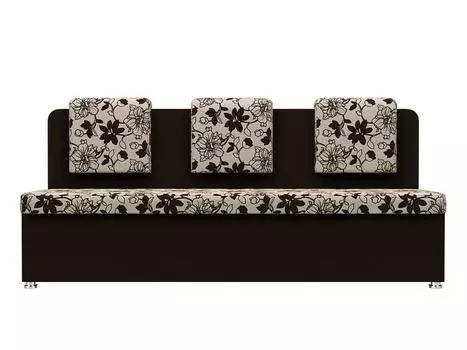 Кухонный прямой диван 3-х местный Маккон Рогожка Белый Микровельвет Коричневый