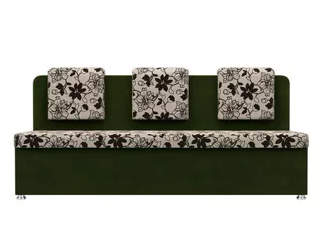 Кухонный прямой диван 3-х местный Маккон Рогожка Белый Микровельвет Зеленый