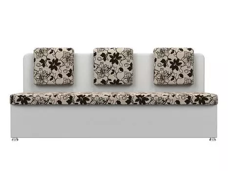 Кухонный прямой диван 3-х местный Маккон Рогожка/Экокожа Белый